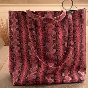 Saks Fifth Avenue Pink Faux Snakeskin Tote